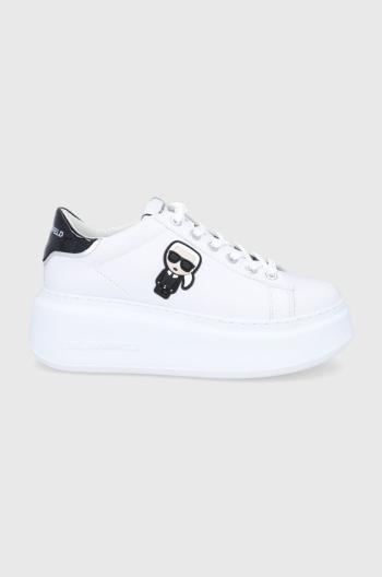 Kožená obuv Karl Lagerfeld biela farba, na platforme