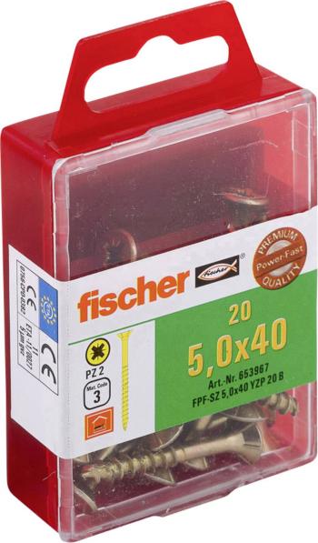 Fischer  653967 skrutka so zápustnou hlavou 5 mm 40 mm krížová dražka Pozidriv     glavanizované zinkom 20 ks