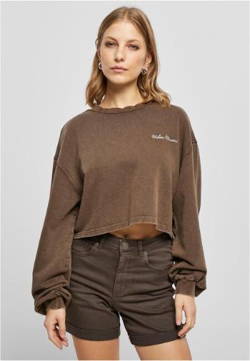 Urban Classics Ladies Cropped Small Embroidery Terry Crewneck brown - 3XL