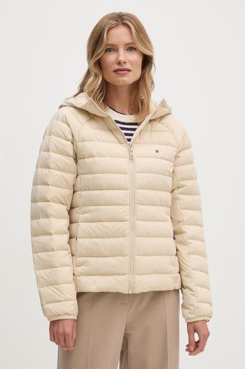 Páperová bunda Tommy Hilfiger dámska, béžová farba, prechodná, WW0WW42350