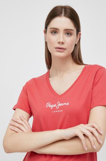 Bavlnené tričko Pepe Jeans Wendy V Neck červená farba