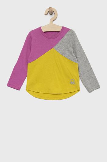 Detská bavlnená košeľa s dlhým rukávom United Colors of Benetton fialová farba,