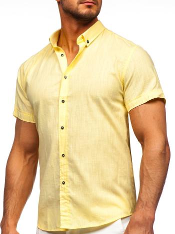 Žltá pánska bavlnená košeľa s krátkymi rukávmi Bolf 20501