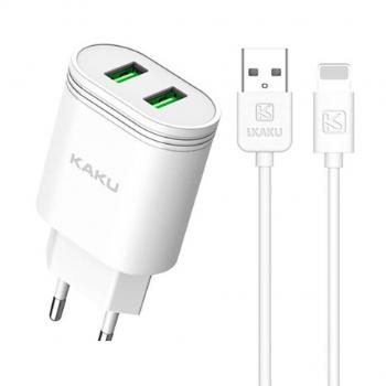 KAKU Charger sieťová nabíjačka 2x USB 12W 2.4A + Lightning kábel 1m, biela (KSC-372)