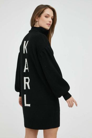 Šaty s prímesou vlny Karl Lagerfeld čierna farba, mini, oversize