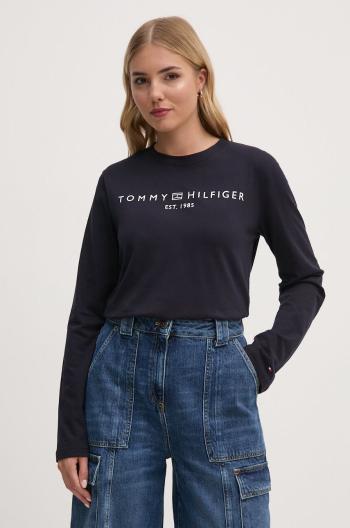 Bavlnené tričko s dlhým rukávom Tommy Hilfiger tmavomodrá farba, WW0WW43620