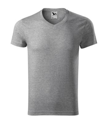 MALFINI Pánske tričko Slim Fit V-neck - Tmavošedý melír | S