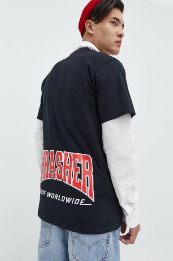 Bavlnené tričko HUF X Trasher čierna farba, s potlačou