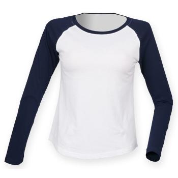 SF (Skinnifit) Dámske dvojfarebné tričko s dlhým rukávom - Biela / tmavomodrá | M