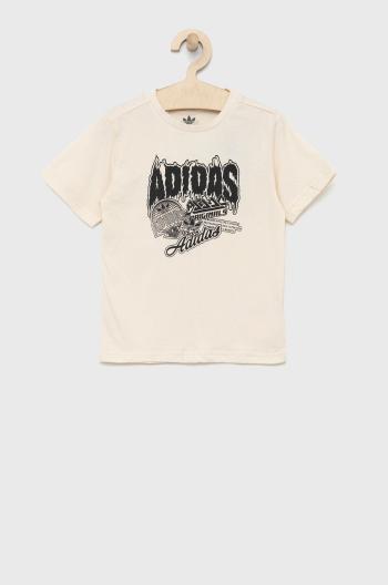 Detské bavlnené tričko adidas Originals béžová farba, s potlačou