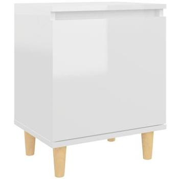 SHUMEE Nočný stolík masívne drevené nohy lesklý biely 40 × 30 × 50 cm, 805827