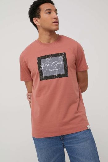Bavlnené tričko Premium by Jack&Jones oranžová farba, s potlačou