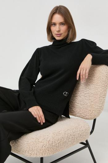 Vlnený sveter Twinset dámsky, čierna farba, tenký, s rolákom