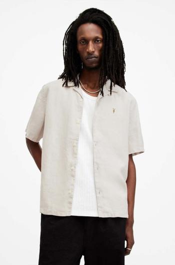 Košeľa AllSaints AUDLEY SS SHIRT pánska, zelená farba, voľný strih, M016SA