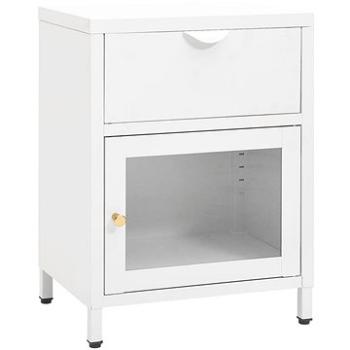 SHUMEE Nočný stolík biely 40 × 30 × 54,5 cm oceľ a sklo, 336053