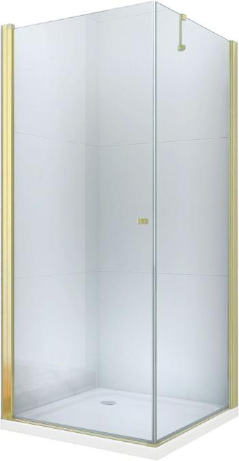 MEXEN/S - Pretoria otvárací sprchovací kút 80x90 cm, sklo transparent, zlatý + vanička 852-080-090-50-00-4010
