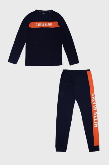 Detské bavlnené pyžamo Calvin Klein Underwear tmavomodrá farba, s potlačou