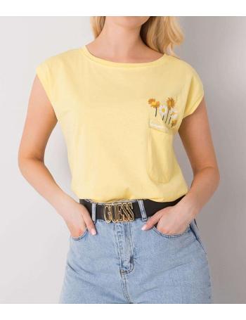žlté tričko s výšivkou kvetín a vreckom vel. ONE SIZE