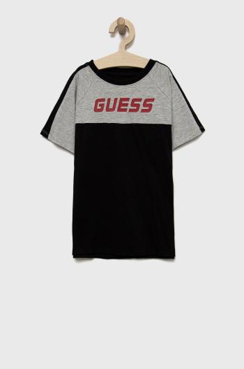 Detské tričko Guess čierna farba, jednofarebný