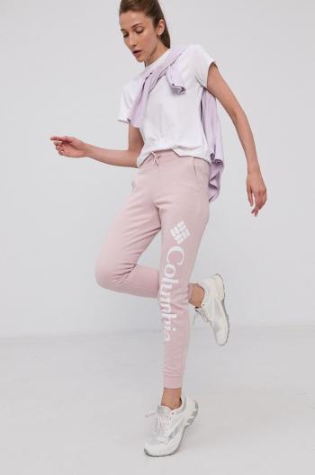 Nohavice Columbia dámske, ružová farba, s potlačou
