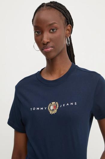 Bavlnené tričko Tommy Jeans dámske, tmavomodrá farba, DW0DW18795