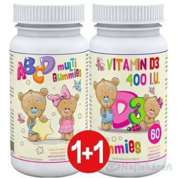 ABCD muLTi Gummies + D3 Gummies Clinical 1+1 pektínové bonbóny s malinovou príchuťou 2x60 ks