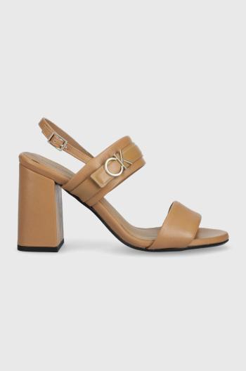 Kožené sandále Calvin Klein BLOCK HL SANDAL 85HH W/HW béžová farba, HW0HW01486