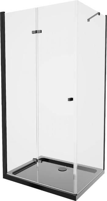 MEXEN/S - Lima sprchovací kút zalamovacie dvere 80 x 100 cm, transparent, čierny + Flat čierna vanička so sifónom 856-080-100-70-00-4070B