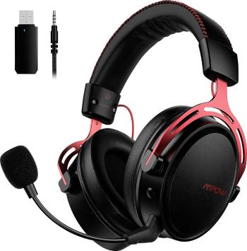 Mipow  herný headset jack 3,5 mm, s USB, bezdrôtový 2,4 GHz bezdrôtový, káblový cez uši čierna, červená stereo