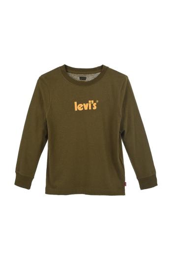 Detská bavlnená košeľa s dlhým rukávom Levi's zelená farba, s potlačou