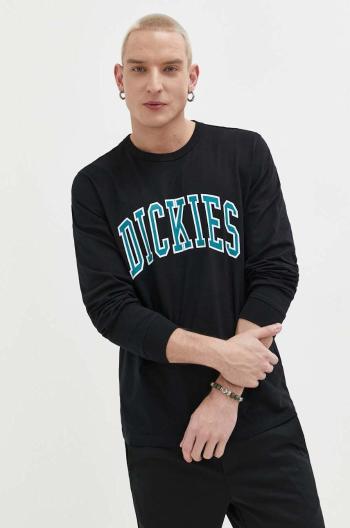 Bavlnené tričko s dlhým rukávom Dickies čierna farba, s potlačou