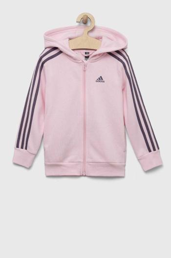 Detská mikina adidas ružová farba, s kapucňou, s nášivkou