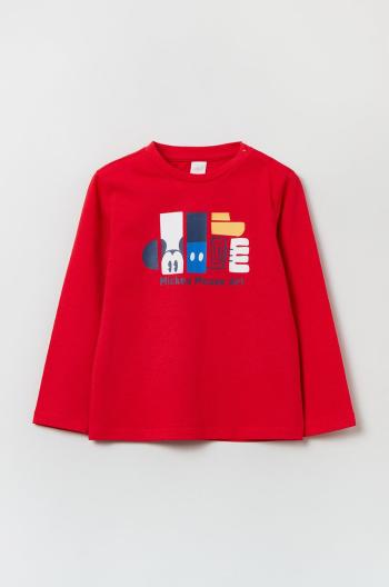 Detská bavlnená košeľa s dlhým rukávom OVS červená farba, s potlačou