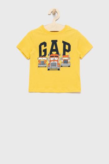 Detské bavlnené tričko GAP žltá farba, s potlačou