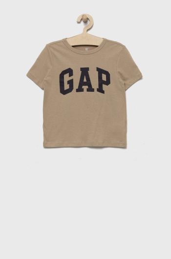 Detské bavlnené tričko GAP hnedá farba, s potlačou