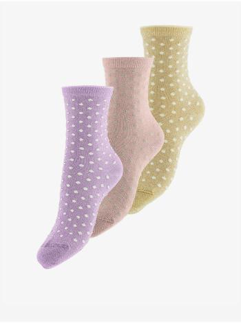 Sada troch párov bodkovaných ponožiek v žltej, ružovej a fialovej farbe Pieces Sebby