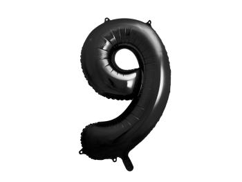 PartyDeco Fóliový balón narodeninové číslo 9 čierny 86 cm