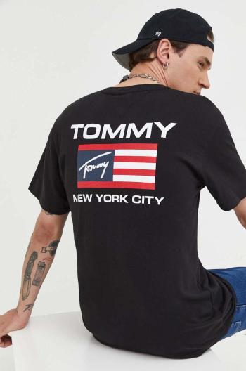 Bavlnené tričko Tommy Jeans čierna farba, vzorované