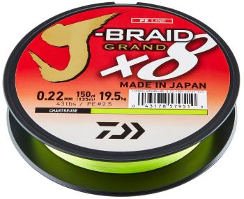 Daiwa splietaná šnúra j-braid grand x8e žltá 135 m - 0,13 mm 8.5 kg