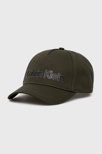 Bavlnená čiapka Calvin Klein zelená farba, s nášivkou