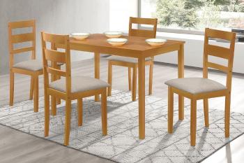 AUTRONIC AUT-6070 OAK Jedálenský set 1+4, stôl 120x75x75 cm, MDF, dyha, masívne nohy, morenie dub landhaus, sivé látkové sedáky