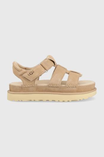 Semišové sandále UGG Goldenstar Strap dámske, béžová farba, na platforme, 1137890