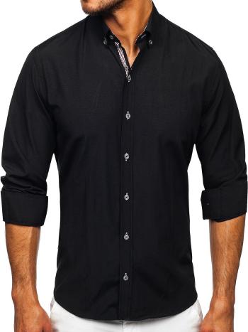 Čierna pánska košeľa s dlhými rukávmi Bolf 20718