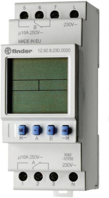 Finder spínacie hodiny na DIN lištu Prevádzkové napätie: 230 V/AC 12.92.8.230.0000 2 prepínacie 16 A 250 V/AC denný prog