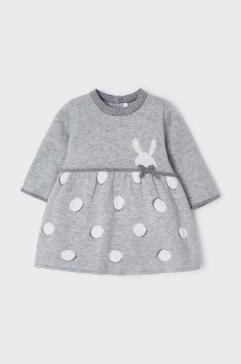 Dievčenské bavlnené šaty Mayoral Newborn šedá farba, mini, áčkový strih