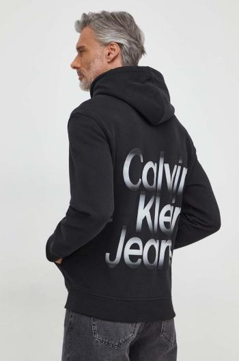 Bavlnená mikina Calvin Klein Jeans pánska, čierna farba, s kapucňou, s potlačou, J30J325698