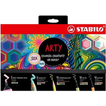 STABILO ARTY – 50 ks – zvýrazňovače, pastelky, jemné linery a prémiové vláknové fixky (4006381590419)