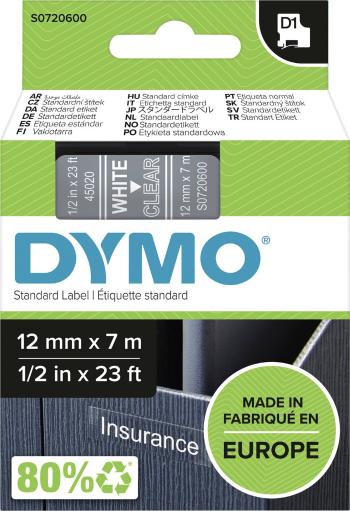 páska do štítkovača  DYMO D1 45020  Farba pásky: priehľadná Farba písma:biela 12 mm 7 m