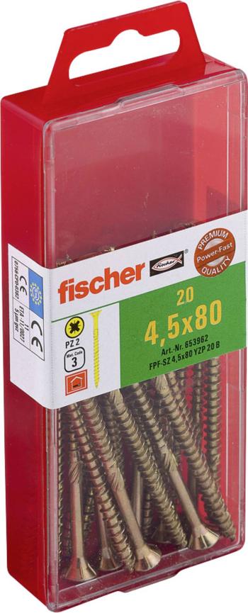Fischer  653962 skrutka so zápustnou hlavou 4.5 mm 80 mm krížová dražka Pozidriv     glavanizované zinkom 20 ks