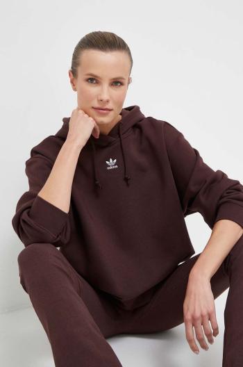 Mikina adidas Originals dámska, hnedá farba, s kapucňou, jednofarebná